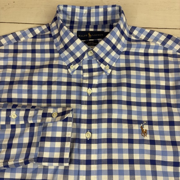Ralph Lauren Other - Ralph Lauren Check Shirt Mens Large Blue Slim Fit Button-Down Long Sleeve